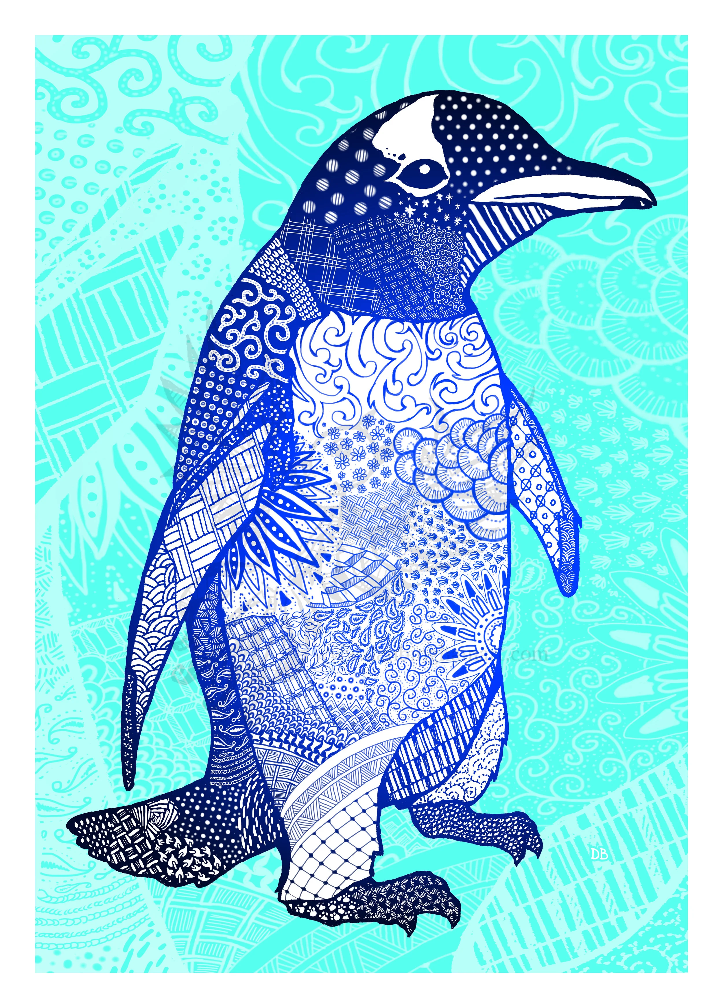 Zentangle+Penguin+BLUE+MED+